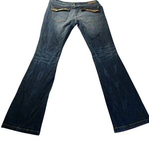 Express Embellished Bootcut Jeans Denim Sz 6 Mid Rise Flare Rhinestone‎ Detail